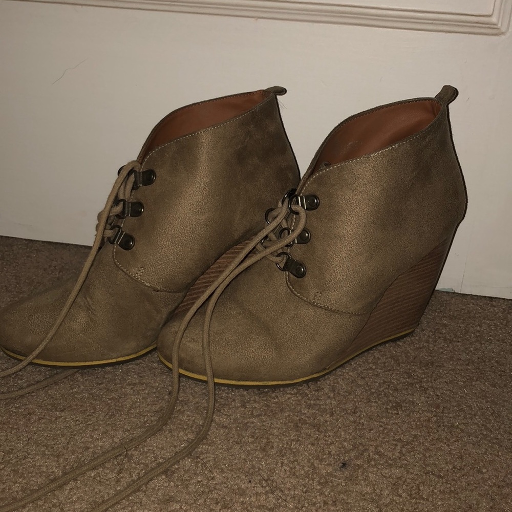 Stacked Wedge Lace Up Booties